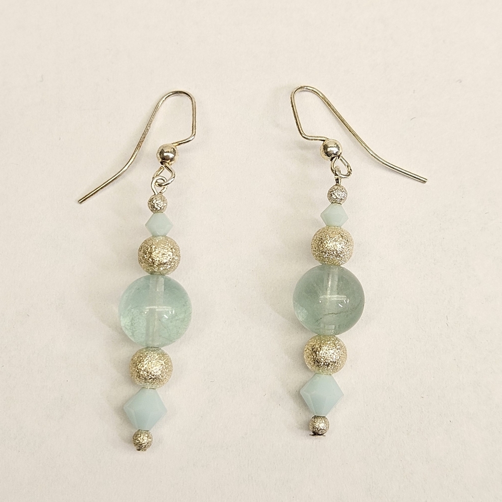 Fluorite and Silver Beaded Dangle Earrings